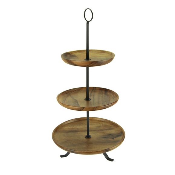 Rustic Round Wood Standing 3 Tiered Serving Tray - Picture 1 of 4